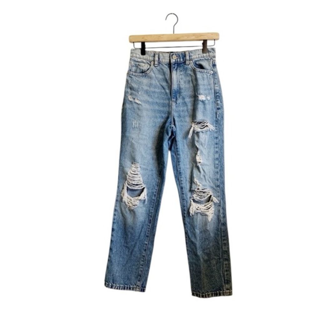 Garage Organic Cotton Vintage Straight Distressed Knee Medium Wash Jeans 25/01